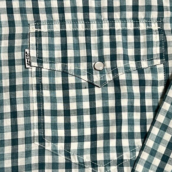 Levi’s Western Shirt Men's L Blue Gingham Plaid Checkered Button Up Rodeo Cowboy - Picture 15 of 17